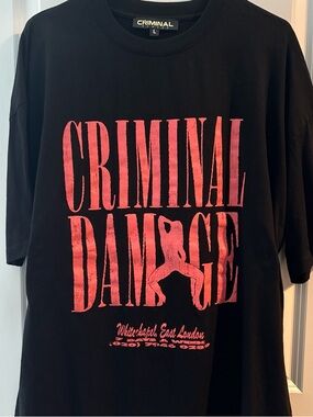 Criminal Damage Men's Black Short-Sleeve Tee with Red Logo